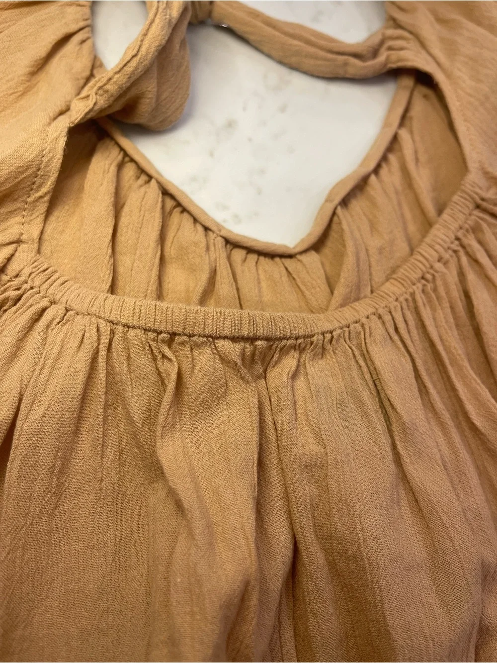 Old Navy Women’s Puff Sleeve Tie-Back Blouse in Tan